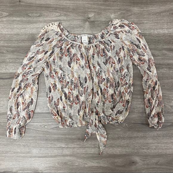 American Rag Cie BoHo Sheer Blouse Feather Print - Picture 4 of 8